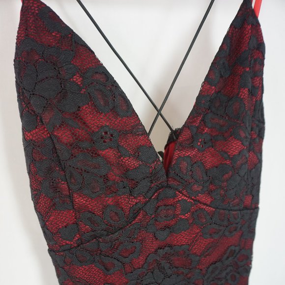 Ax Paris Lace Strappy Bodycon Dress - Black & Red - Picture 2 of 11